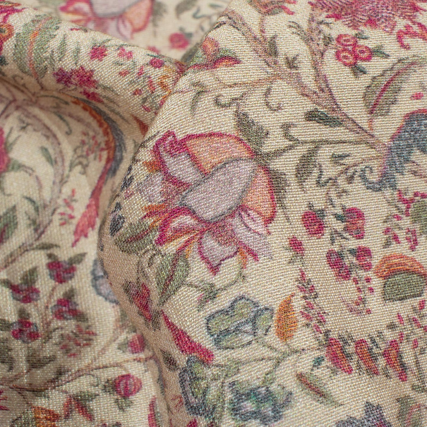 Moss Green And Magenta Purple Floral Pattern Digital Print Viscose Chanderi Fabric