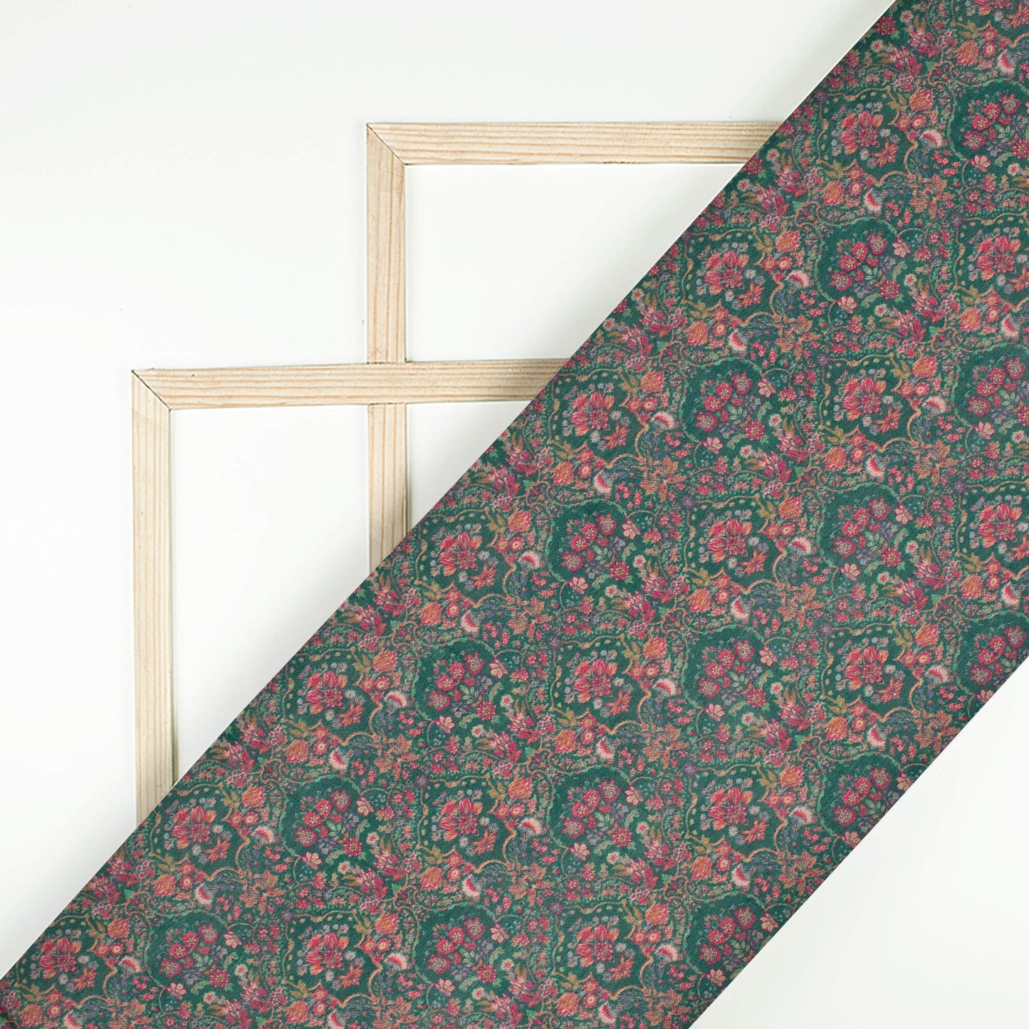Forest Green And Magenta Purple Floral Pattern Digital Print Viscose Chanderi Fabric