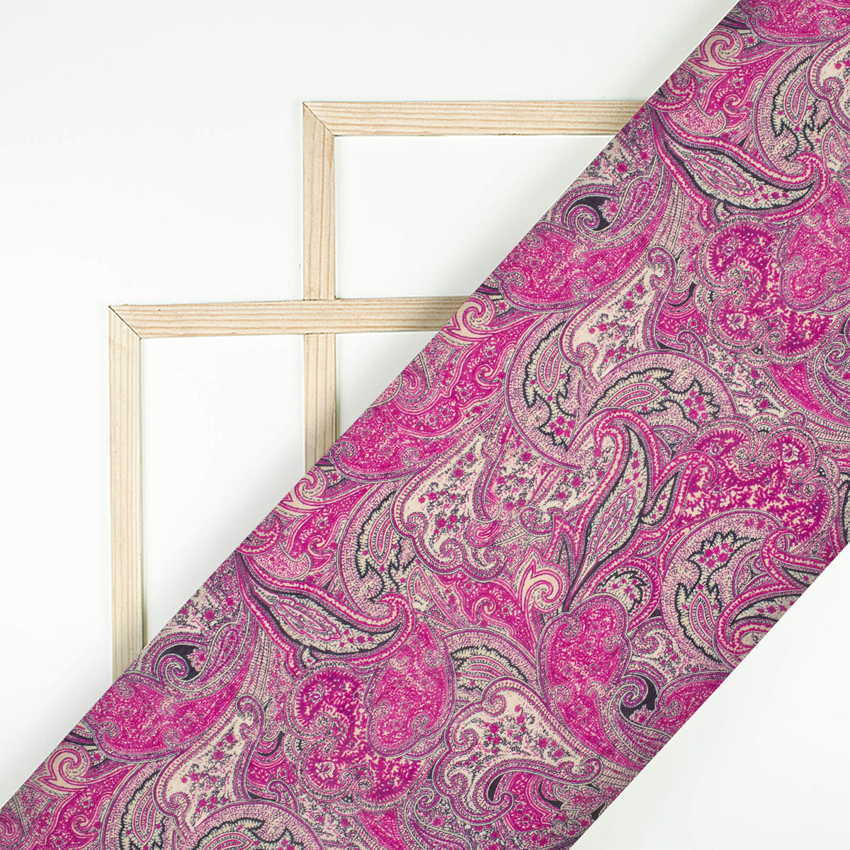 Sangria Purple And Oyster Grey Ethnic Pattern Digital Print Viscose Chanderi Fabric