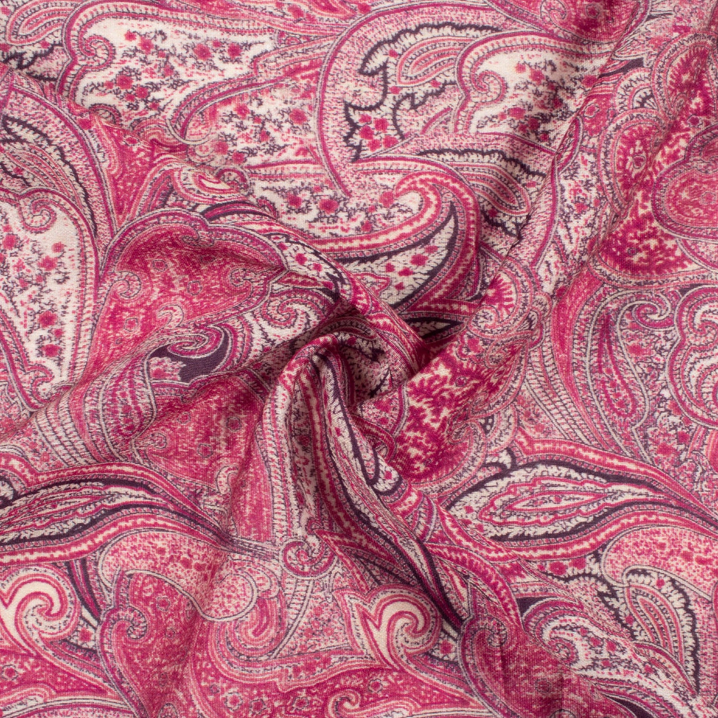 Plum Purple And Off White Ethnic Pattern Digital Print Viscose Chanderi Fabric
