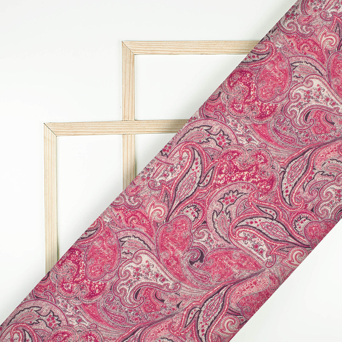 Plum Purple And Off White Ethnic Pattern Digital Print Viscose Chanderi Fabric