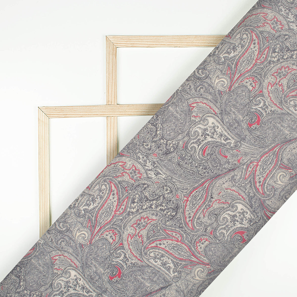 Slate Grey And Umber Brown Ethnic Pattern Digital Print Viscose Chanderi Fabric