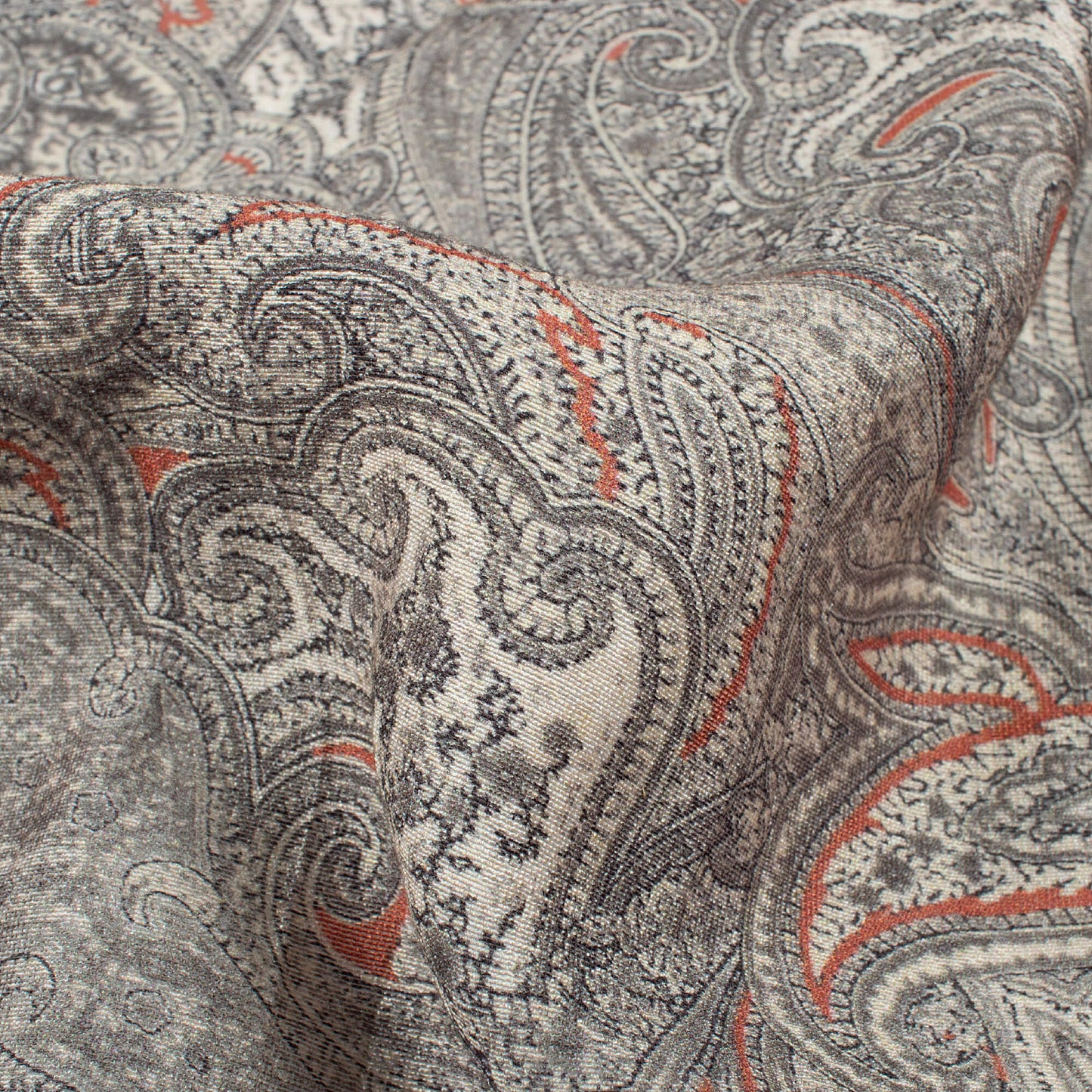 Seal Grey And Dark Brown Ethnic Pattern Digital Print Viscose Chanderi Fabric
