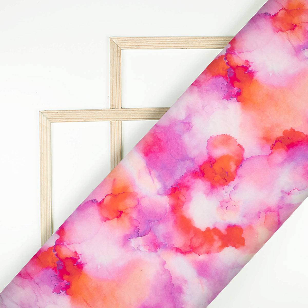 Lavender Purple And Red Tye And Dye Pattern Digital Print Viscose Chanderi Fabric