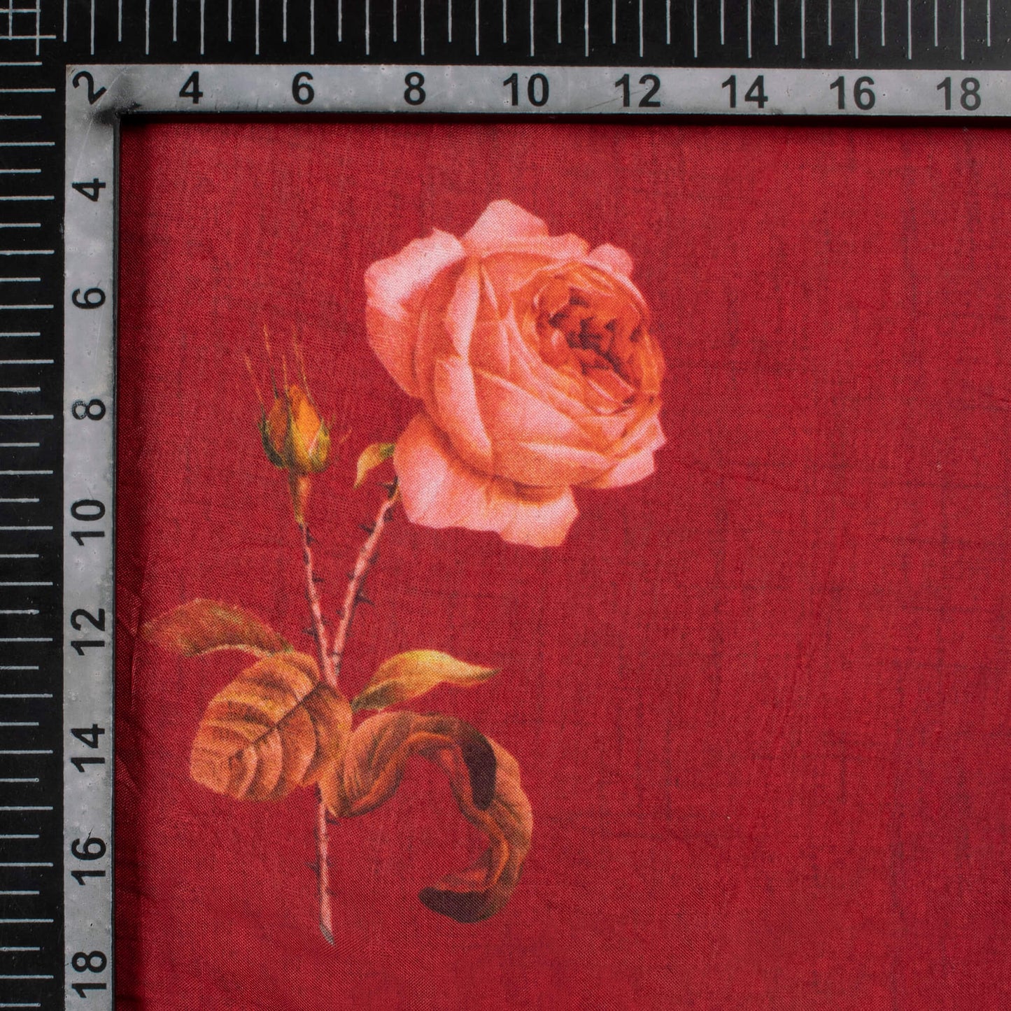 Sangria Red And Peach Floral Pattern Digital Print Viscose Muslin Fabric