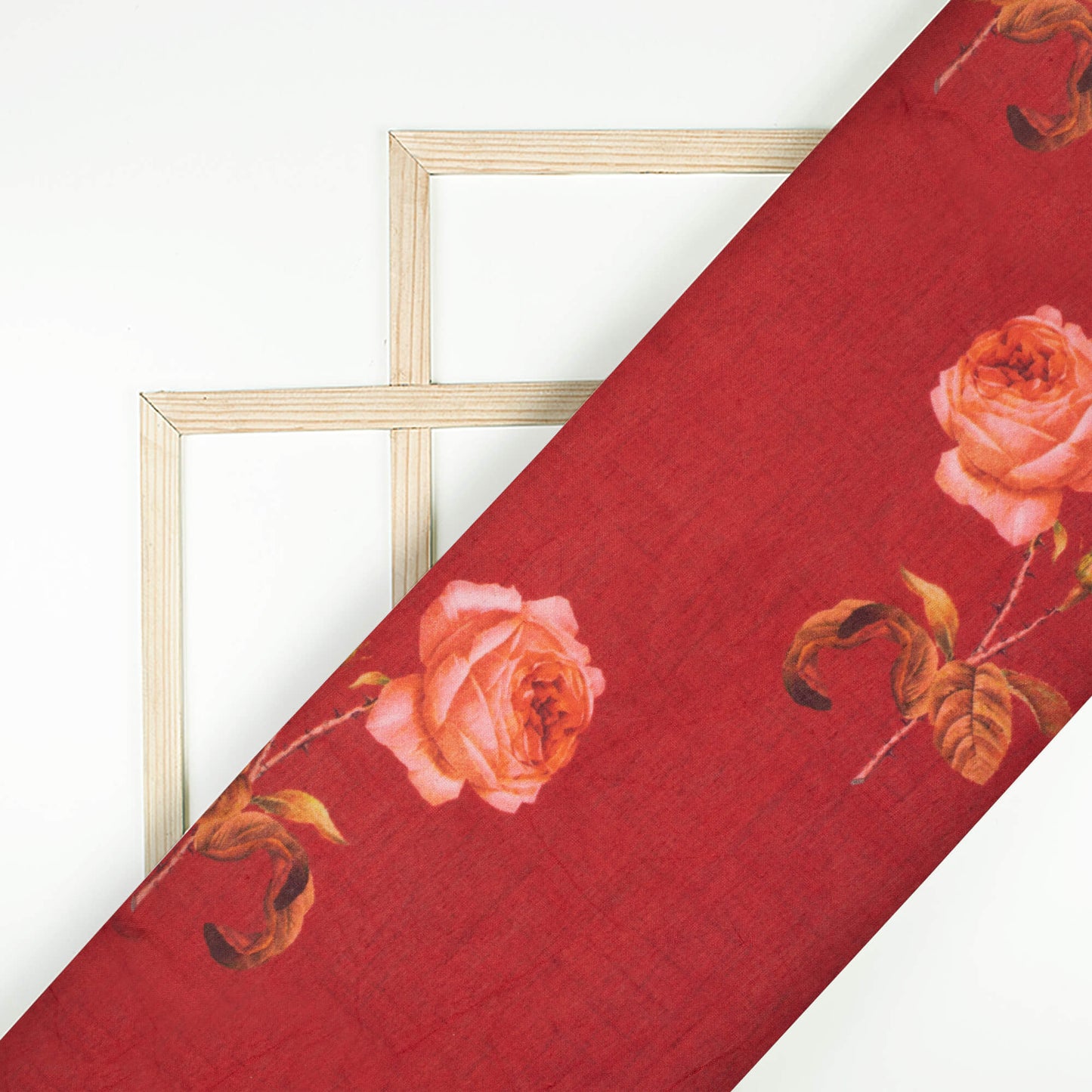 Sangria Red And Peach Floral Pattern Digital Print Viscose Muslin Fabric