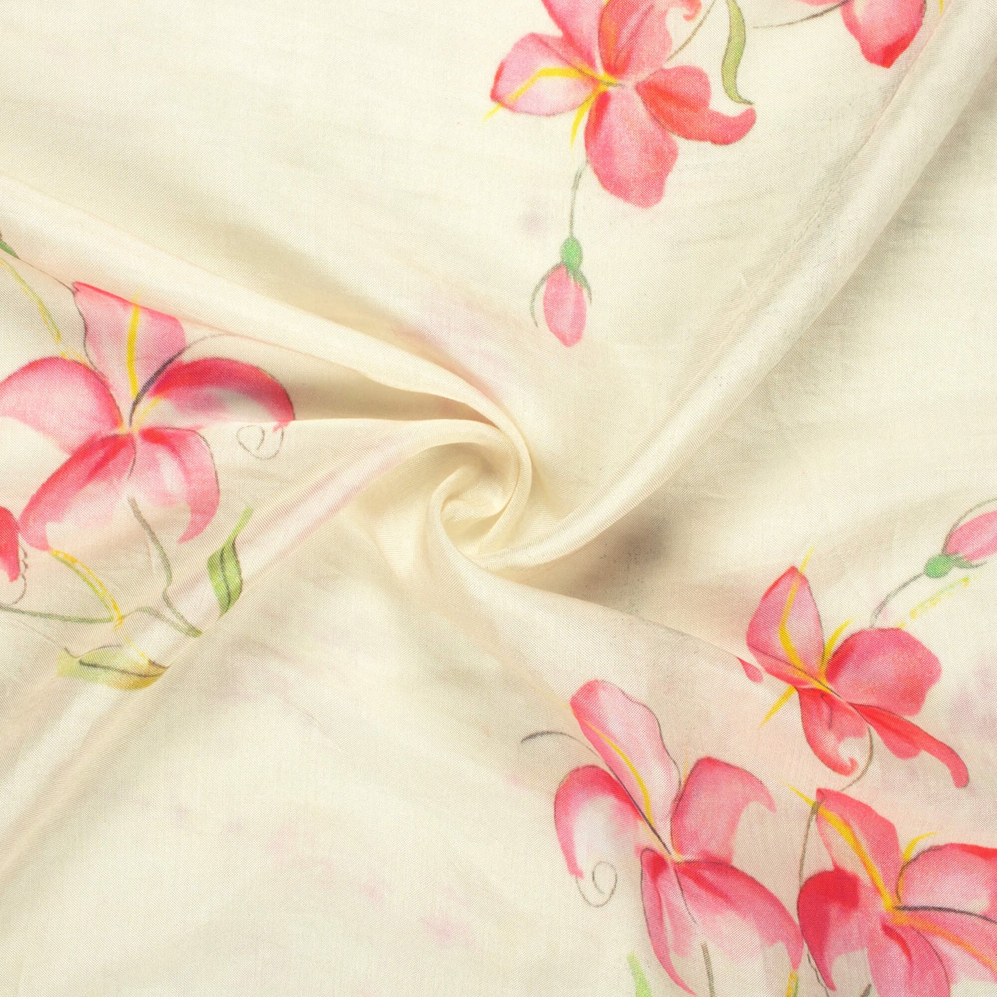 Cream And Taffy Pink Floral Pattern Digital Print Viscose Muslin Fabric