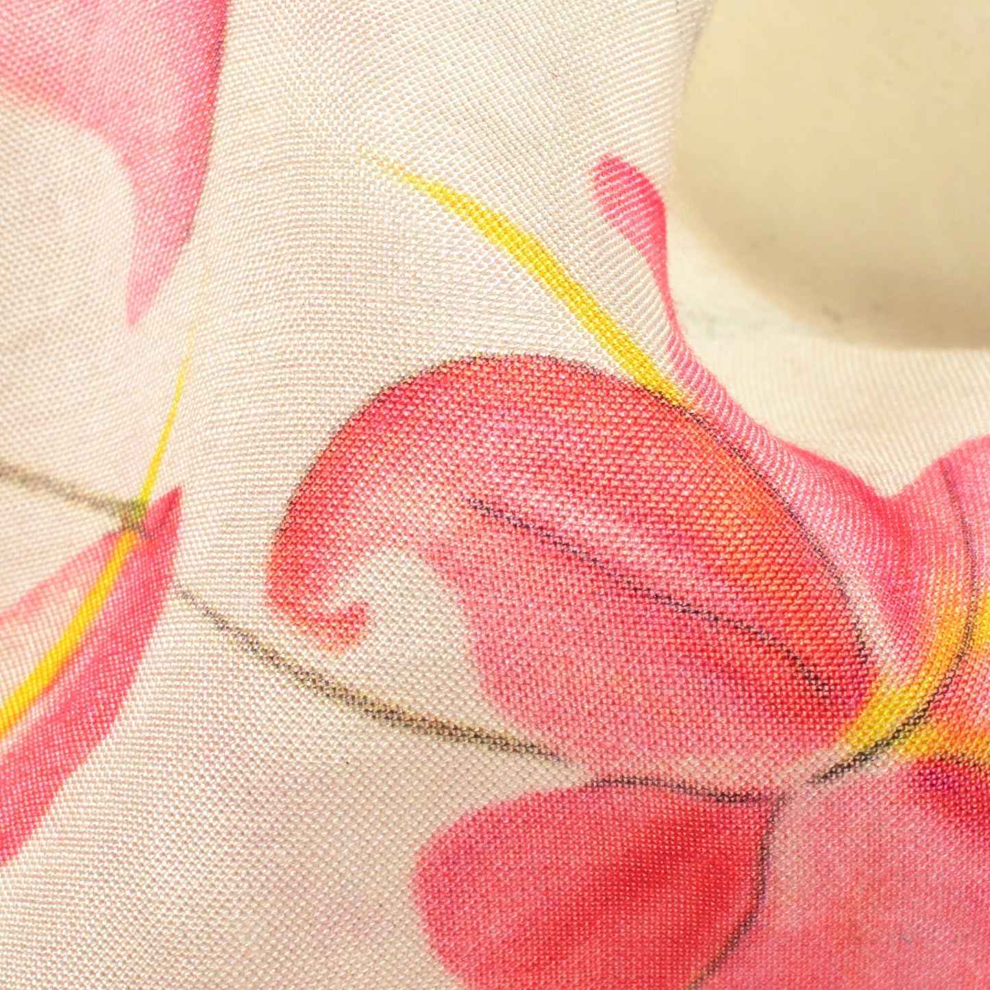 Cream And Taffy Pink Floral Pattern Digital Print Viscose Muslin Fabric