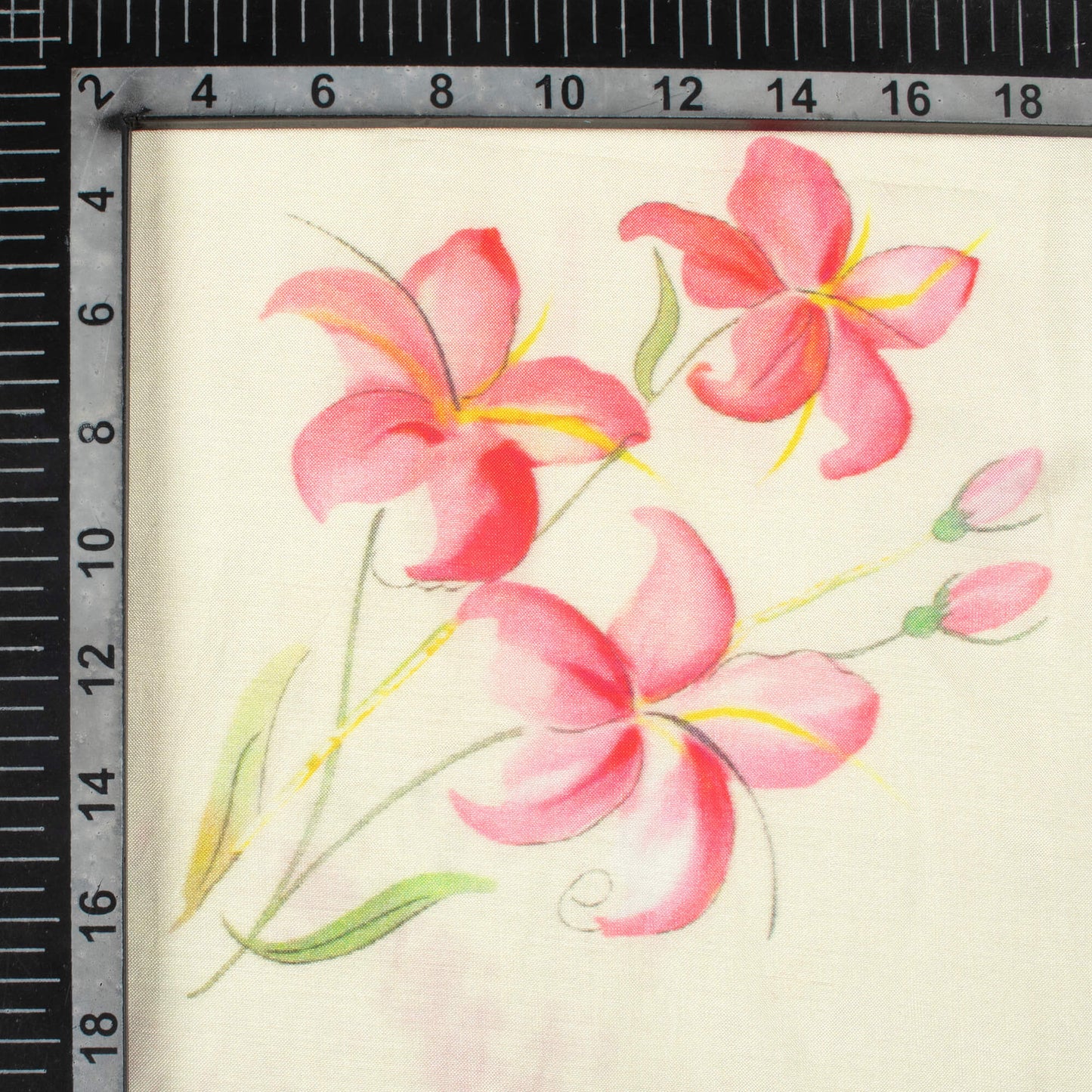 Cream And Taffy Pink Floral Pattern Digital Print Viscose Muslin Fabric