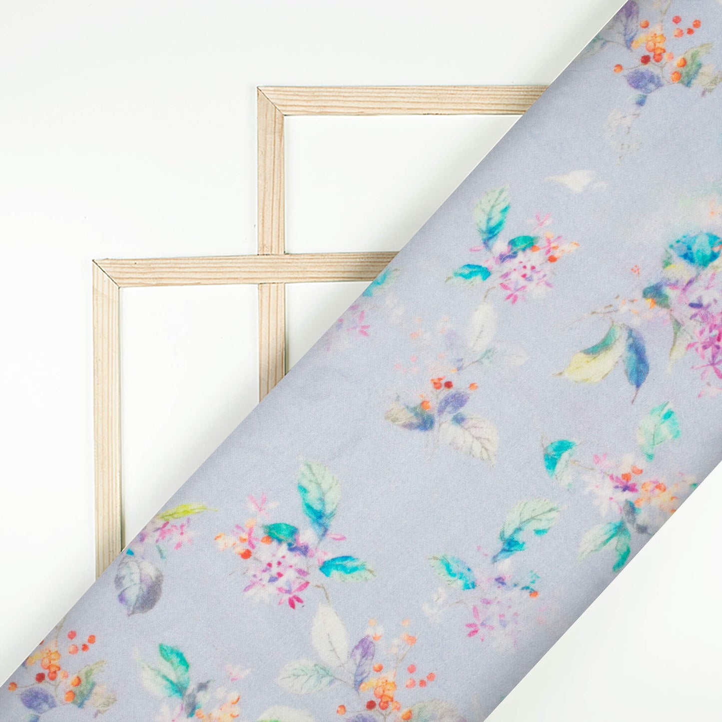 Wisteria Purple And Pine Green Leaf Pattern Digital Print Viscose Muslin Fabric