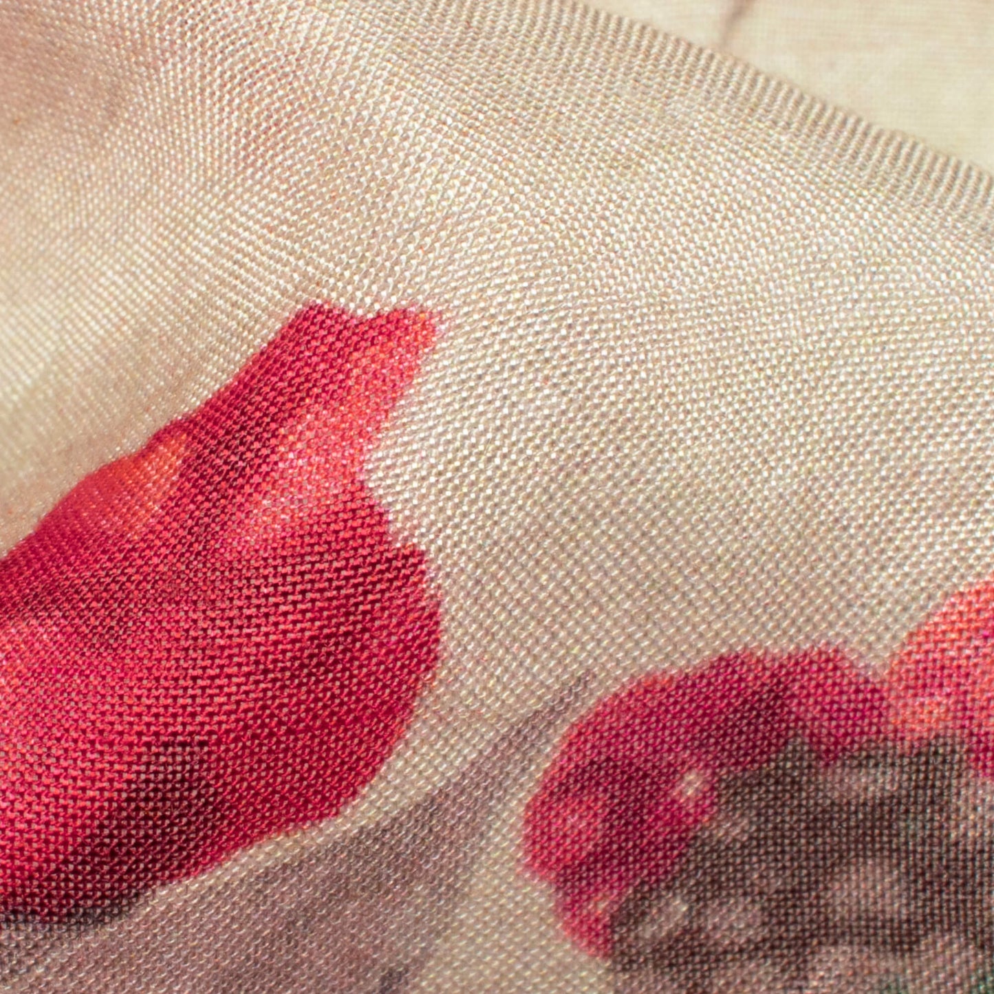 Cream And Rose Red Floral Pattern Digital Print Viscose Muslin Fabric