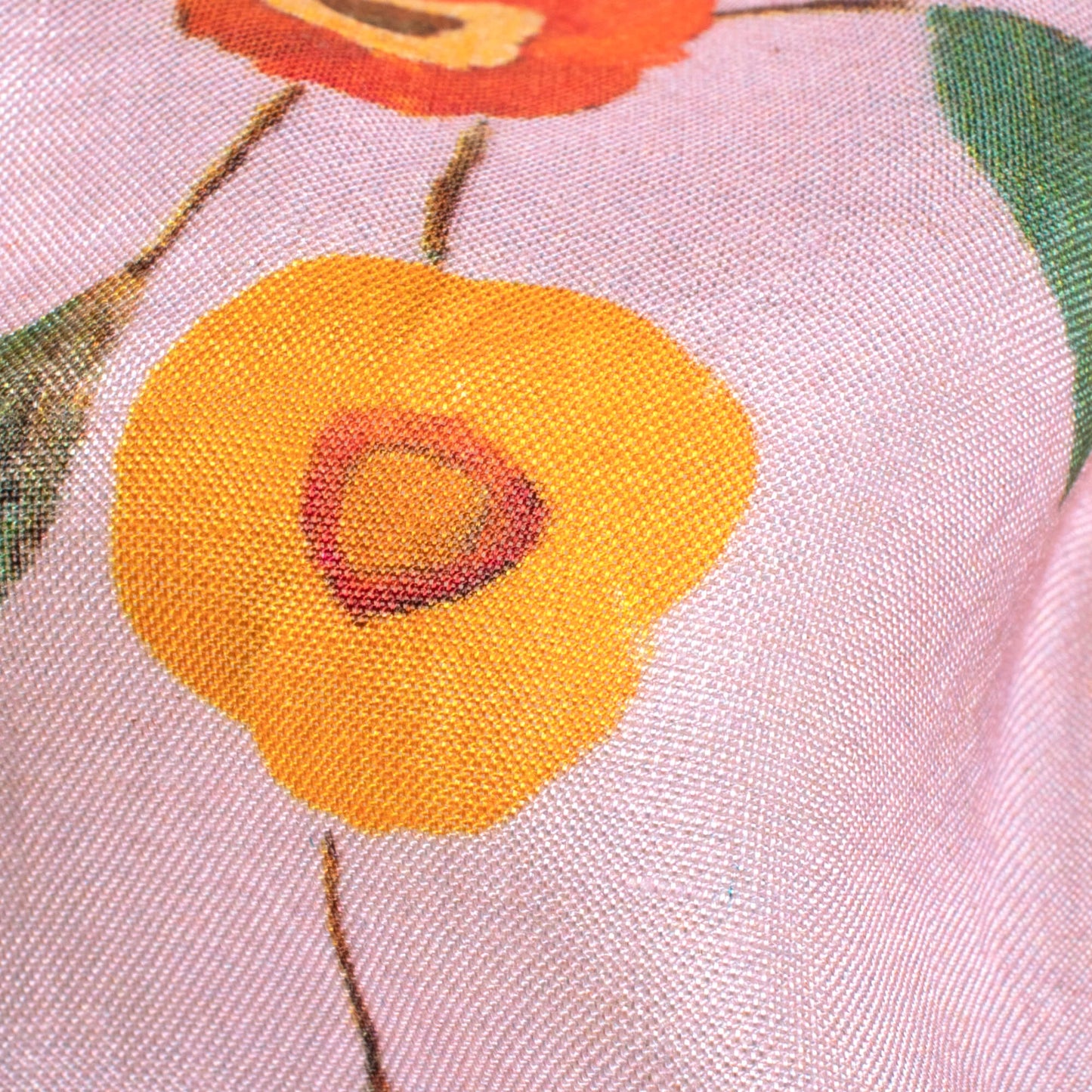Pale Pink And Dark Orange Floral Pattern Digital Print Viscose Muslin Fabric