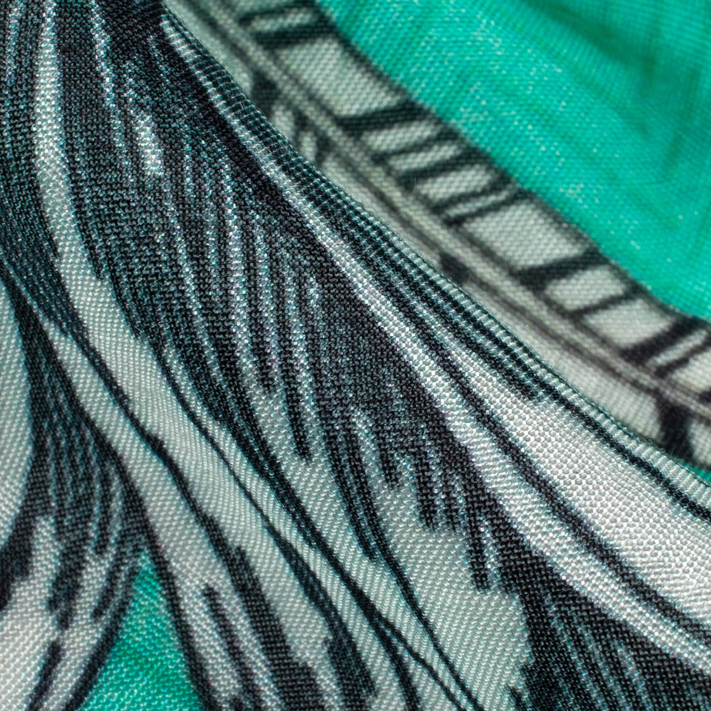 Aqua Green And Black Floral Pattern Digital Print Viscose Muslin Fabric
