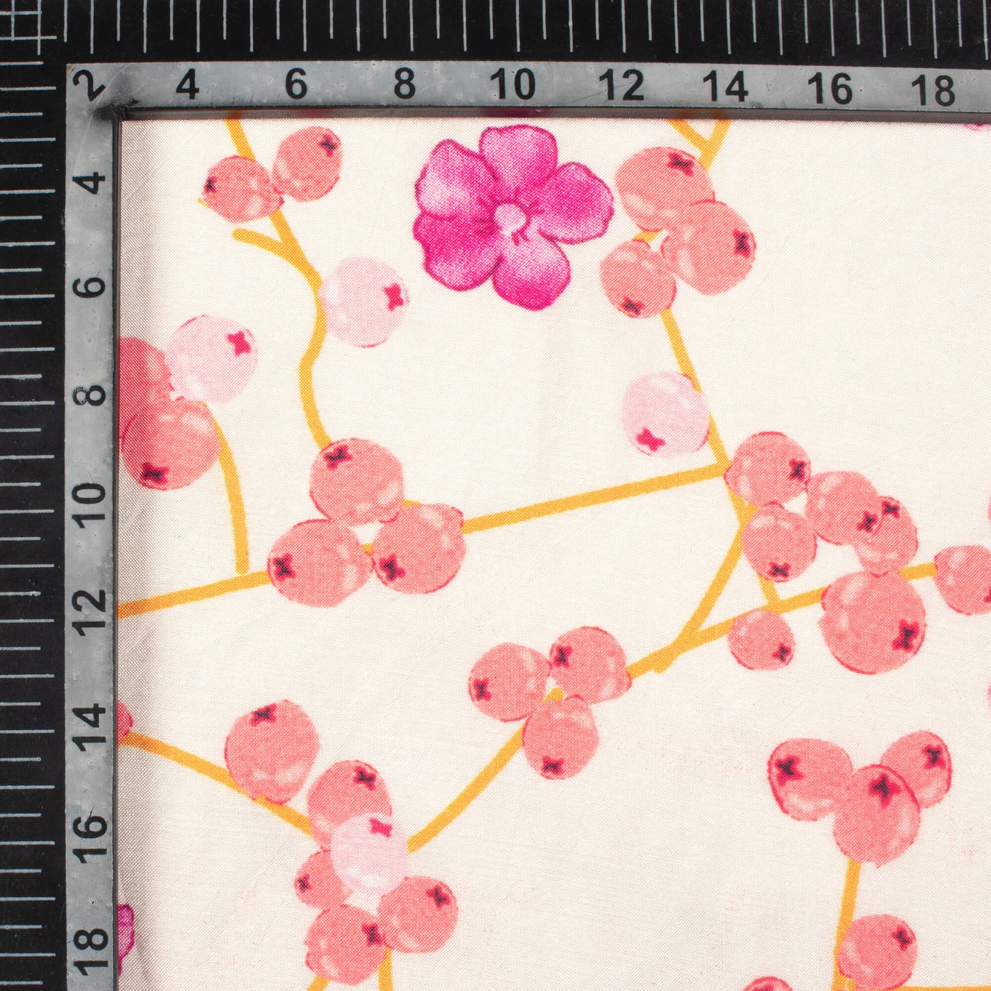 Ivory Cream And Salmon Pink Floral Pattern Digital Print Viscose Muslin Fabric