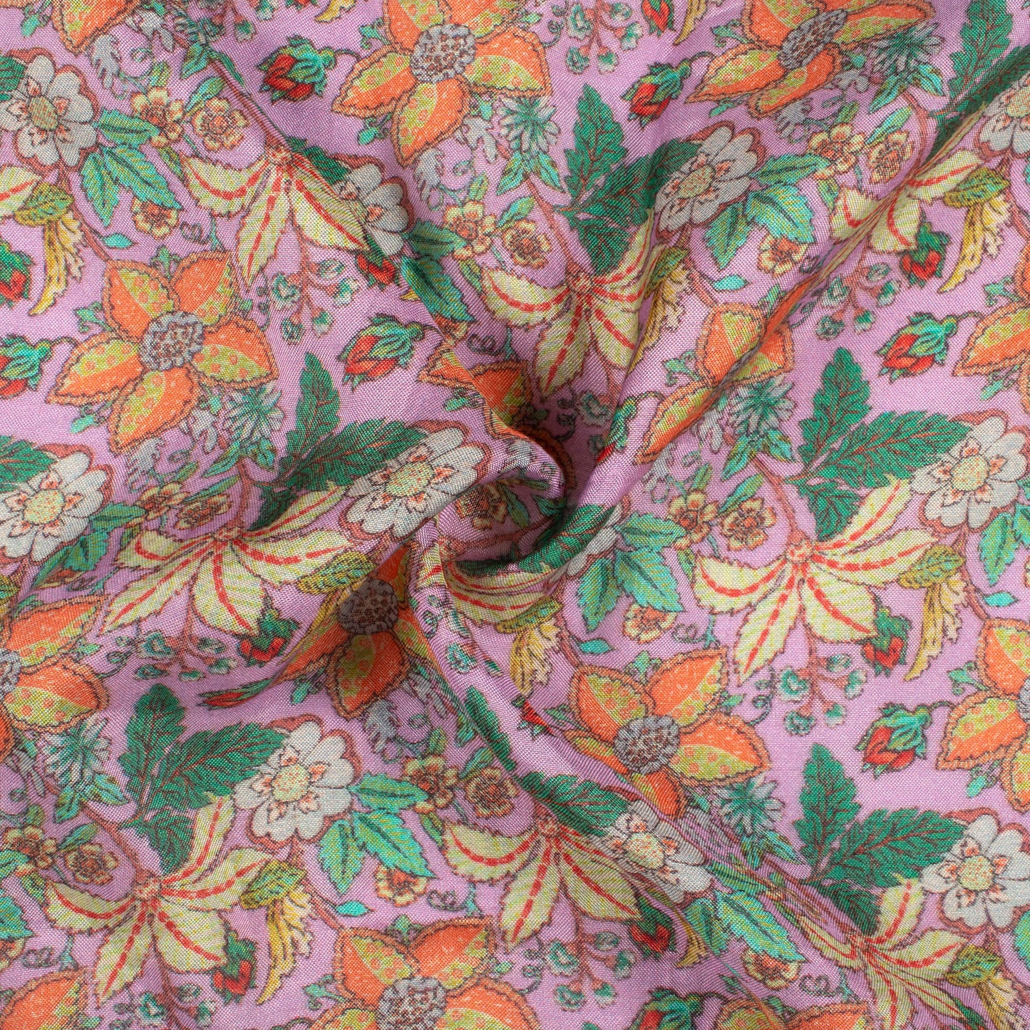 Violet Blue And Green Floral Pattern Digital Print Viscose Muslin Fabric