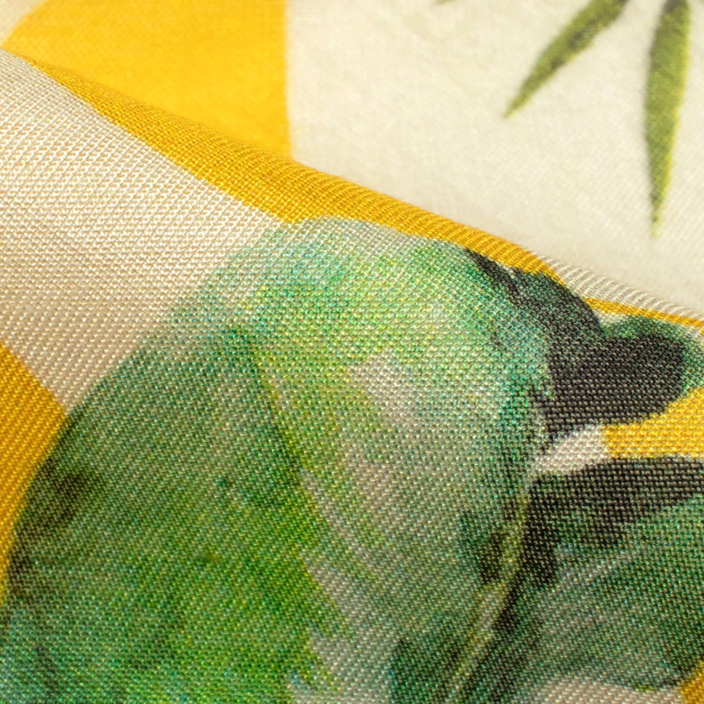 Vivid Yellow And Off White eometric Pattern Digital Print Viscose Muslin Fabric