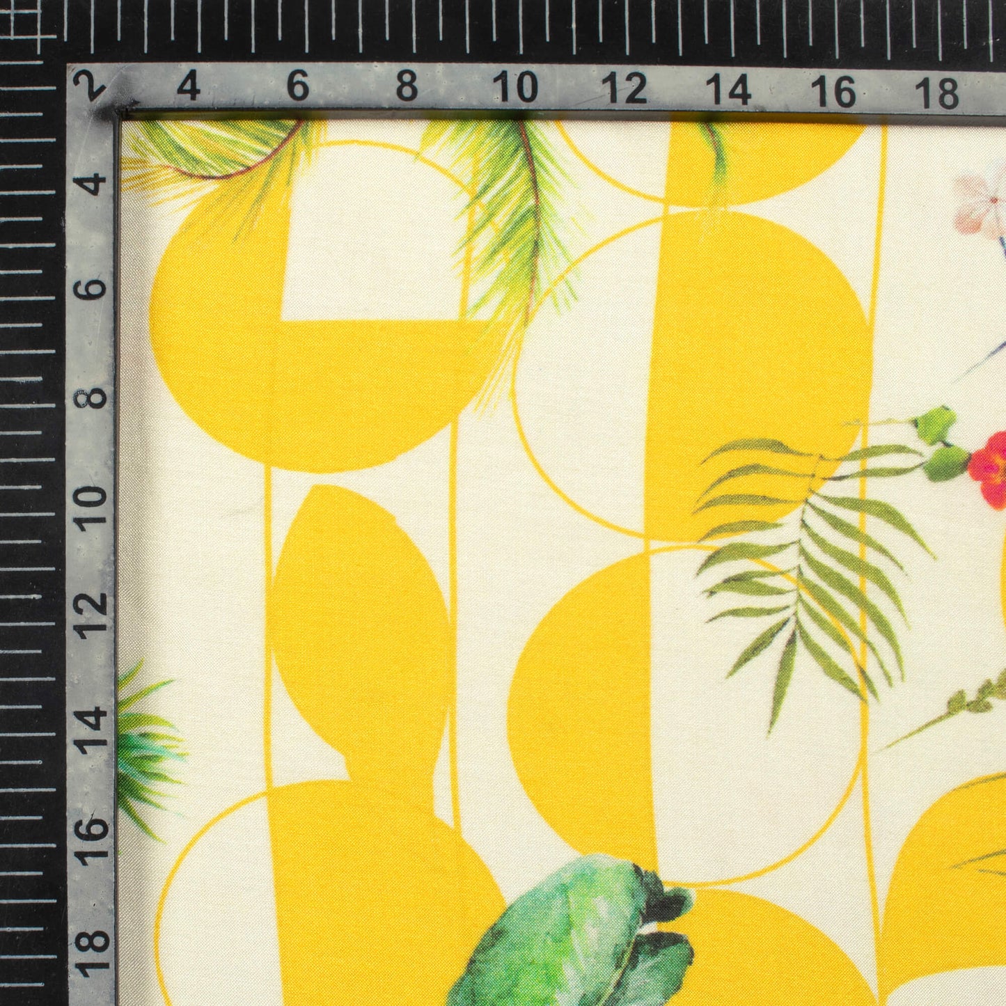 Vivid Yellow And Off White eometric Pattern Digital Print Viscose Muslin Fabric