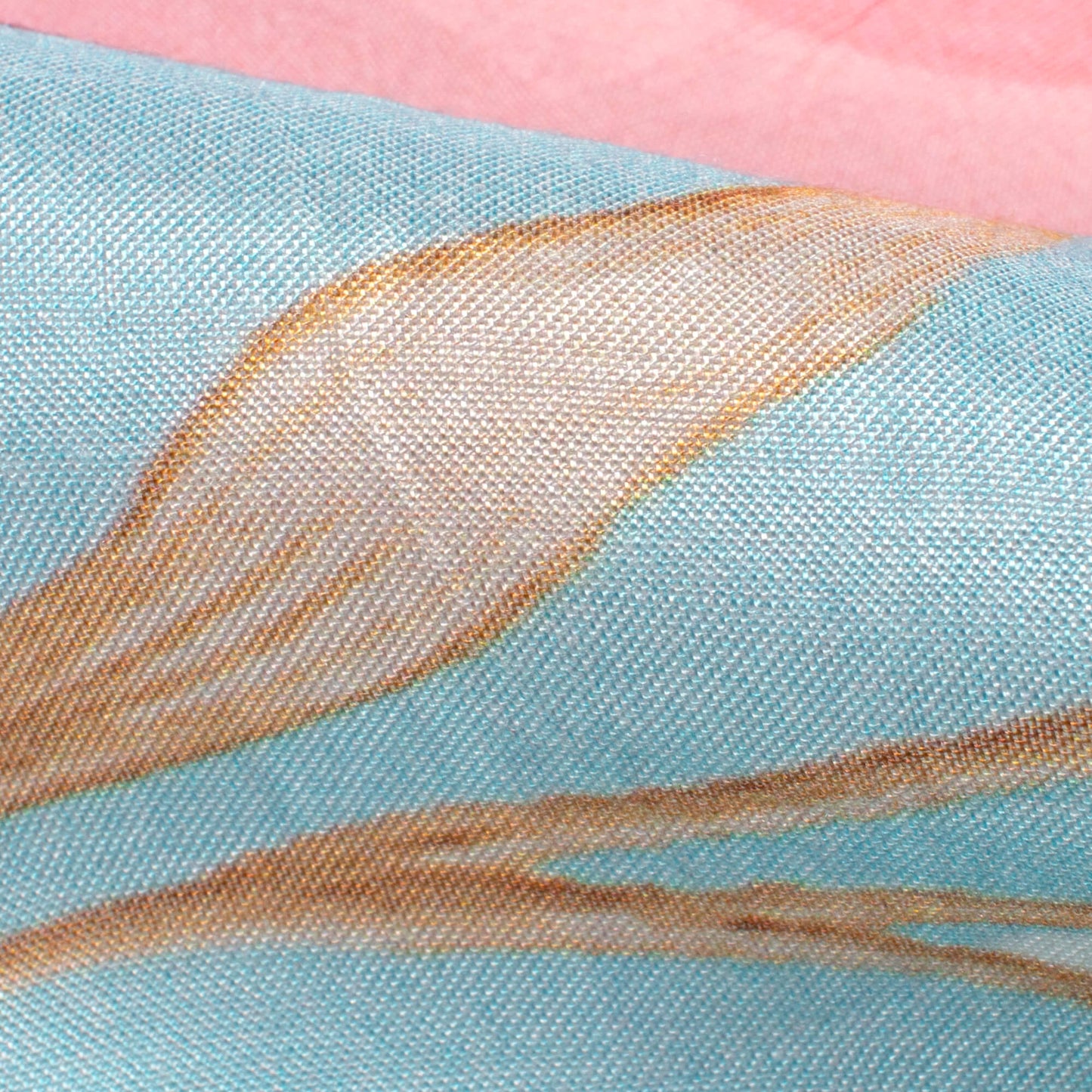 Baby Pink And Sky Blue Leaf Pattern Digital Print Viscose Muslin Fabric