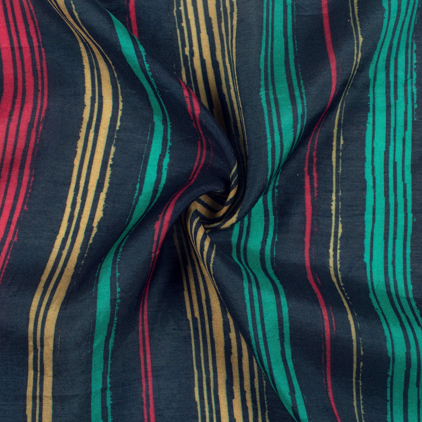 Dark Blue And Aqua Green Stripes Pattern Digital Print Viscose Muslin Fabric