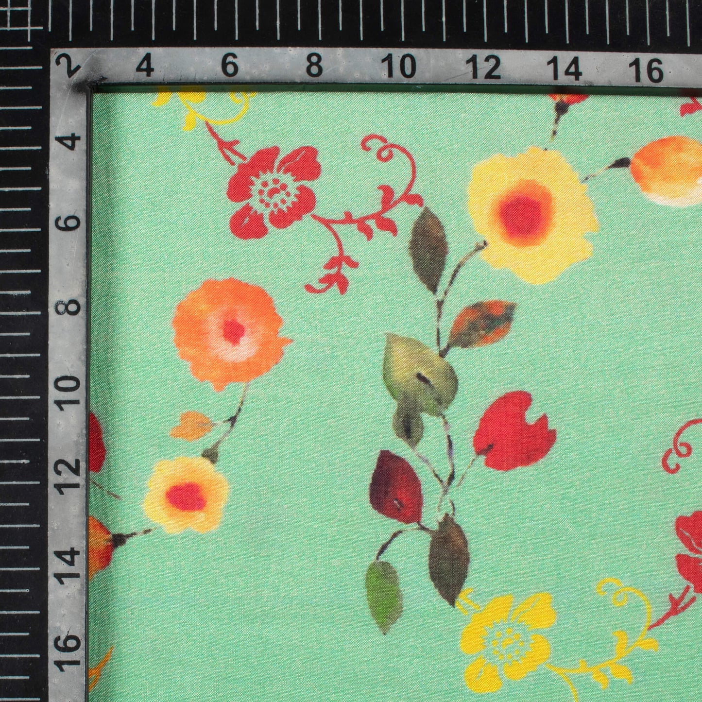 Viridian Green And Maroon Floral Pattern Digital Print Viscose Muslin Fabric