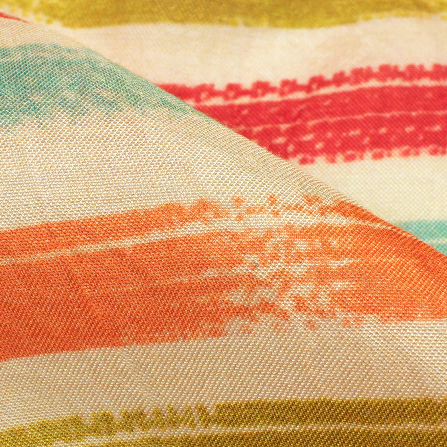 Olive Green And Maroon Stripes Pattern Digital Print Viscose Muslin Fabric