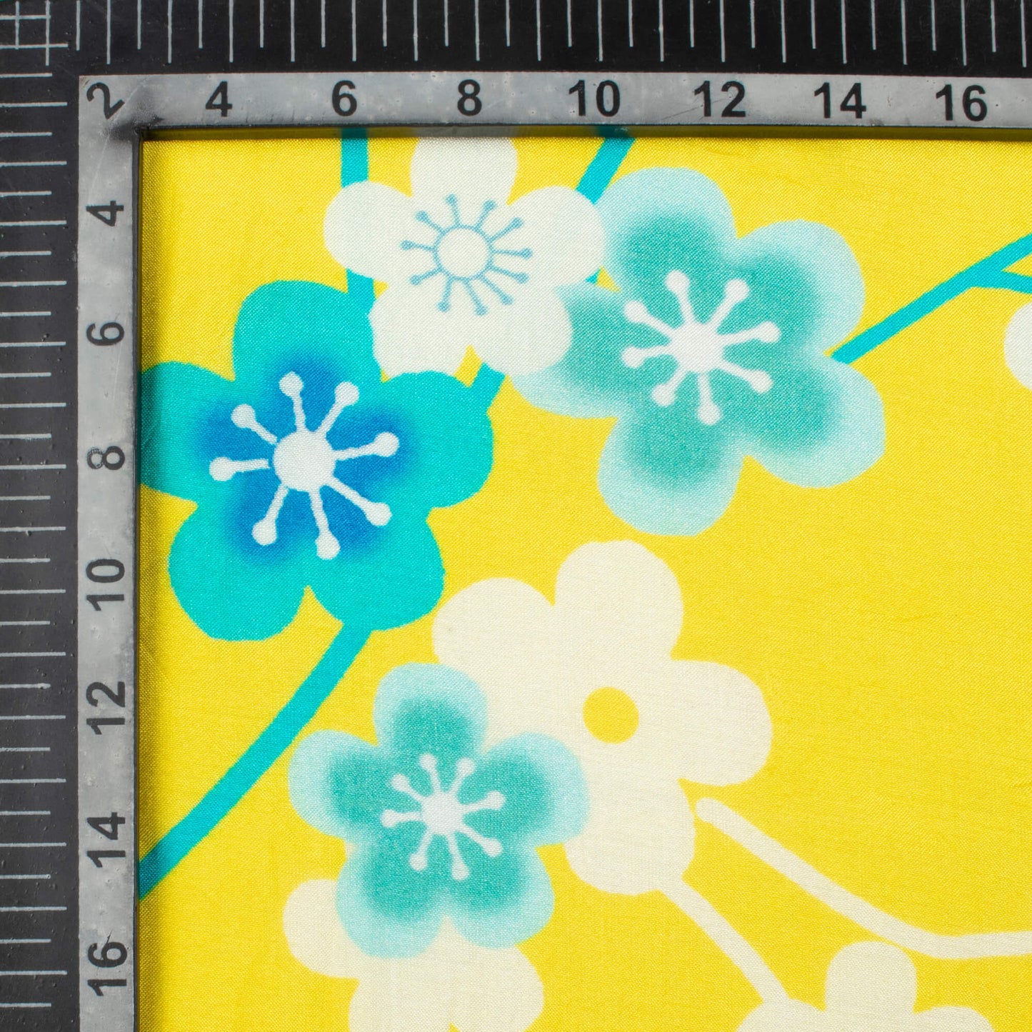 Bumblebee Yellow And Teal Green Floral Pattern Digital Print Viscose Muslin Fabric