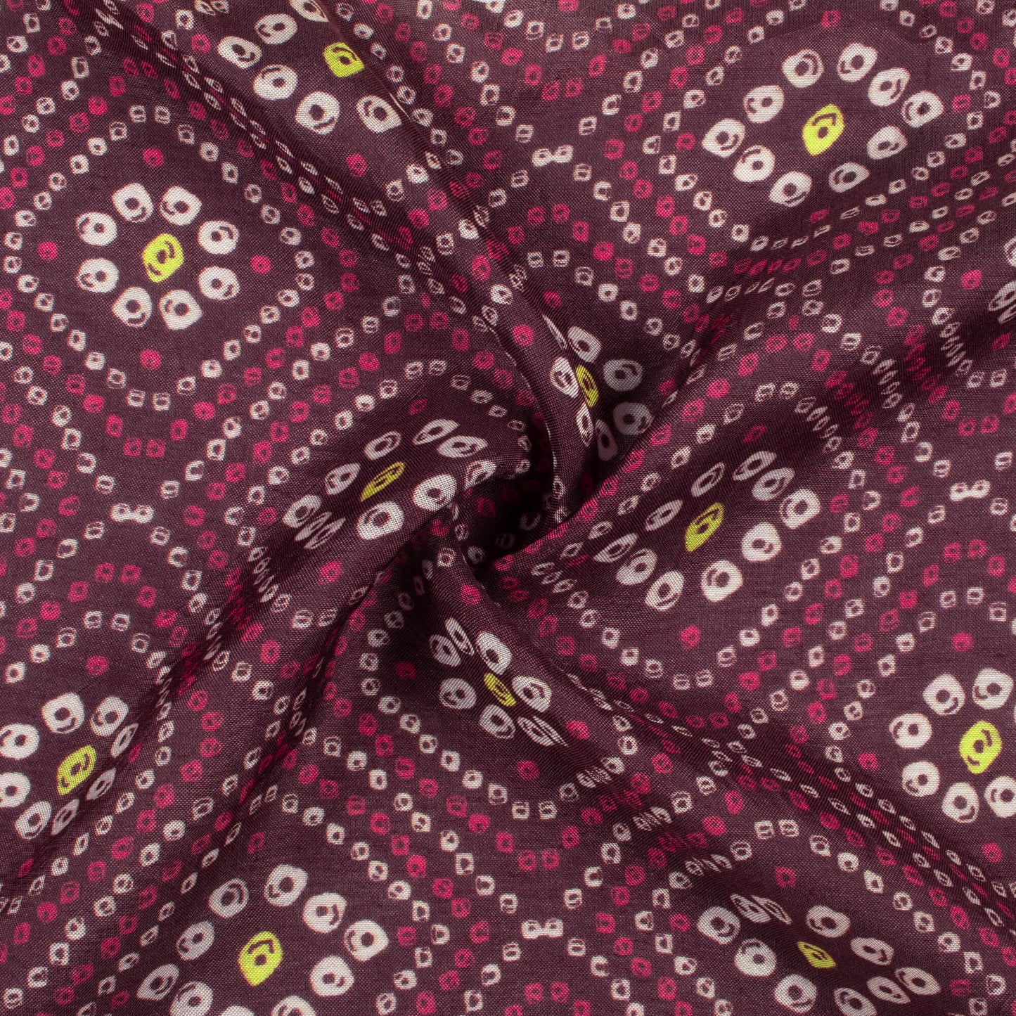 Magenta Purple And White Bandhanii Pattern Digital Print Viscose Muslin Fabric
