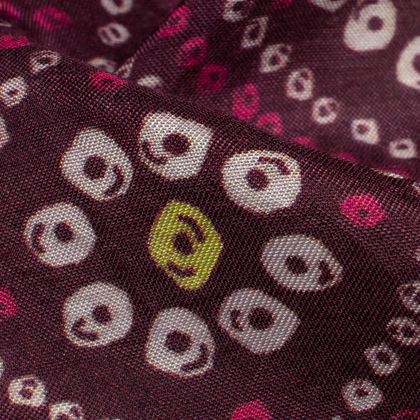 Magenta Purple And White Bandhanii Pattern Digital Print Viscose Muslin Fabric