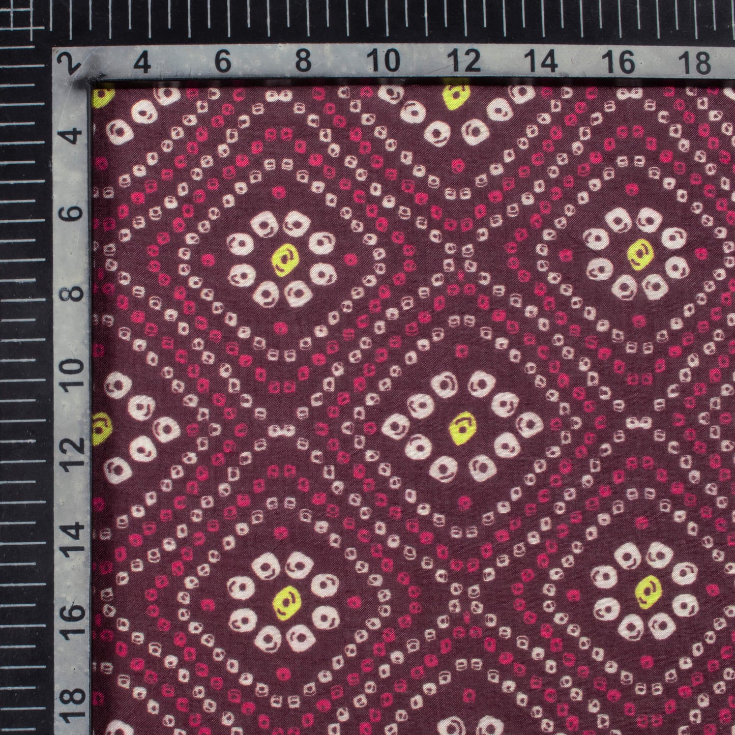 Magenta Purple And White Bandhanii Pattern Digital Print Viscose Muslin Fabric