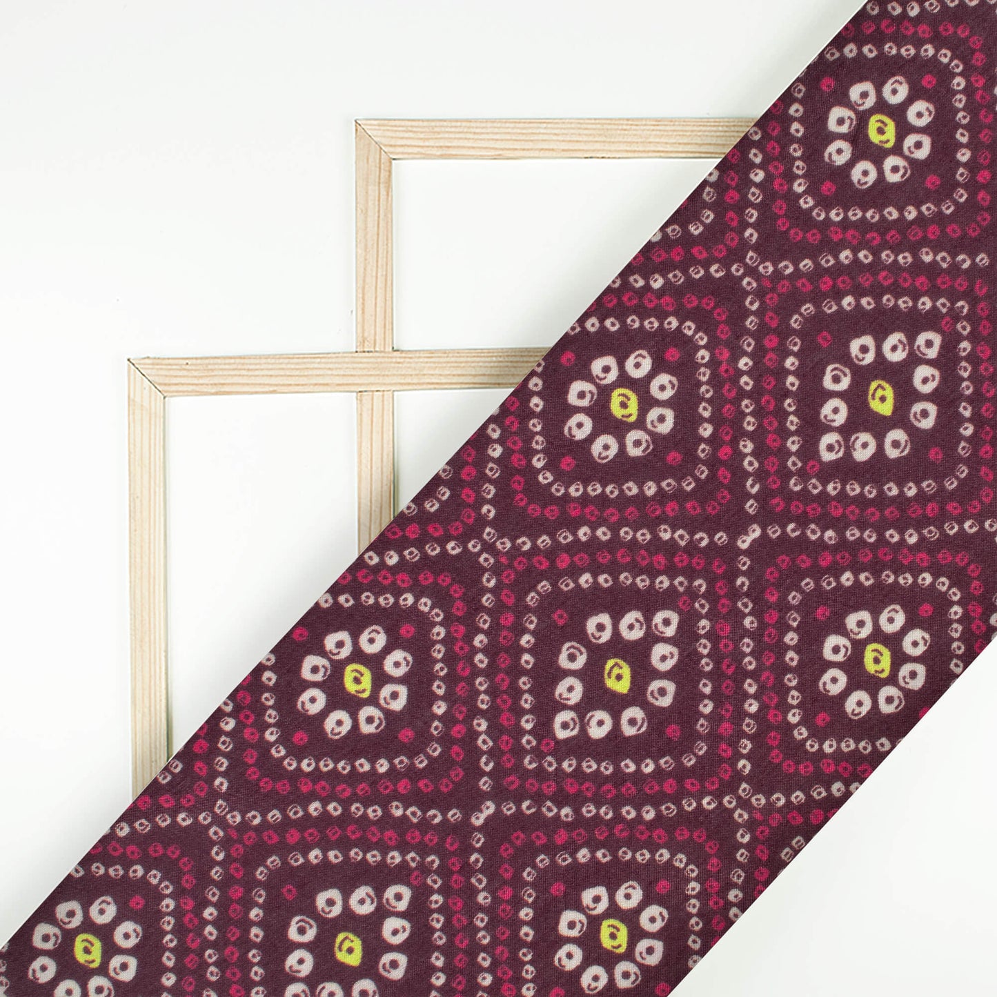 Magenta Purple And White Bandhanii Pattern Digital Print Viscose Muslin Fabric