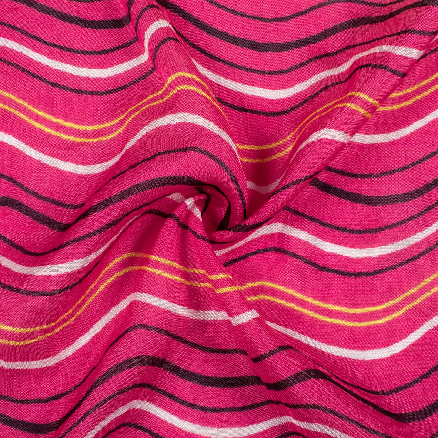Magenta Pink And Black Leheriya Pattern Digital Print Viscose Muslin Fabric