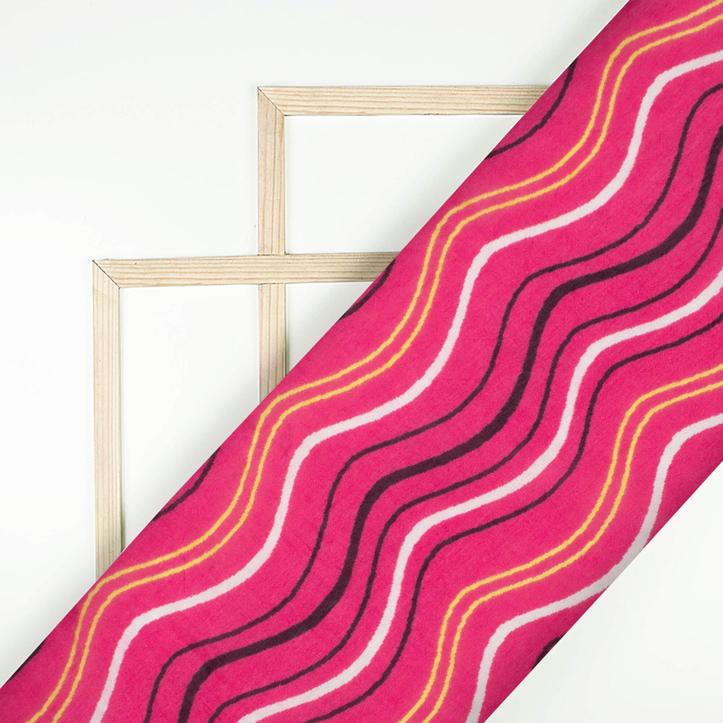 Magenta Pink And Black Leheriya Pattern Digital Print Viscose Muslin Fabric