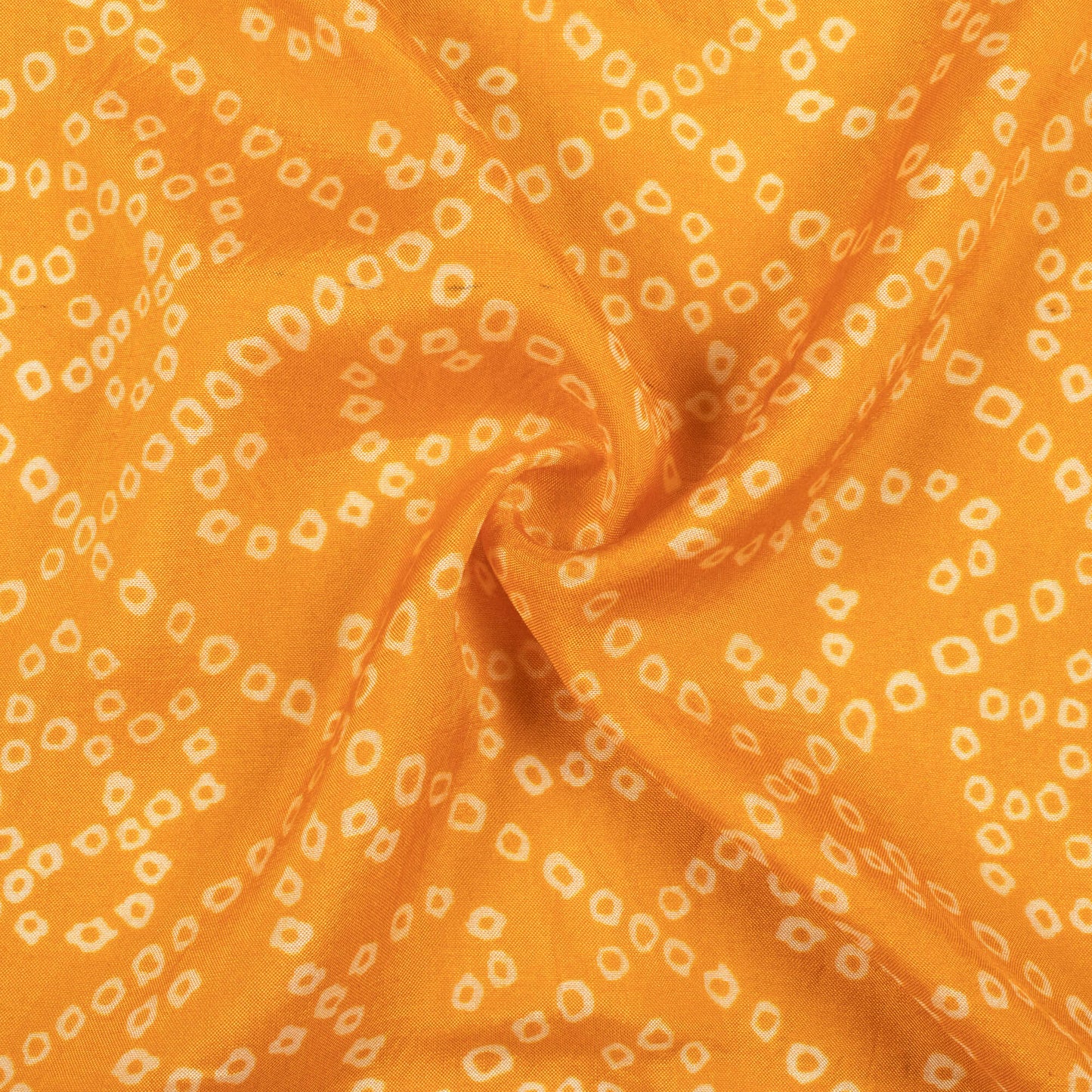 Ochre Orange And White Bandhanii Pattern Digital Print Viscose Muslin Fabric
