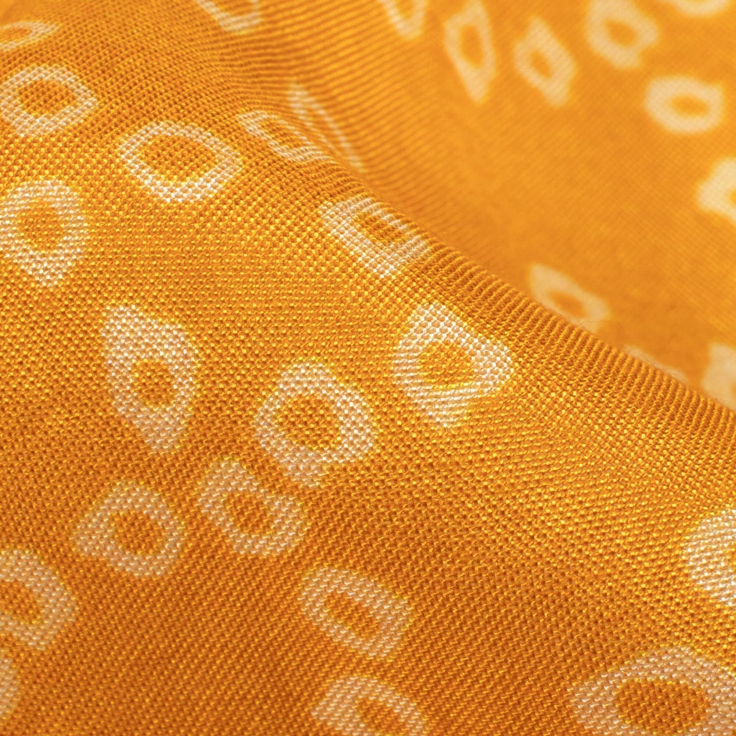 Ochre Orange And White Bandhanii Pattern Digital Print Viscose Muslin Fabric