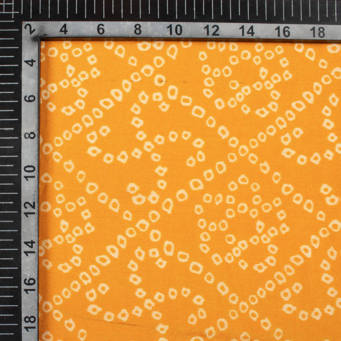 Ochre Orange And White Bandhanii Pattern Digital Print Viscose Muslin Fabric