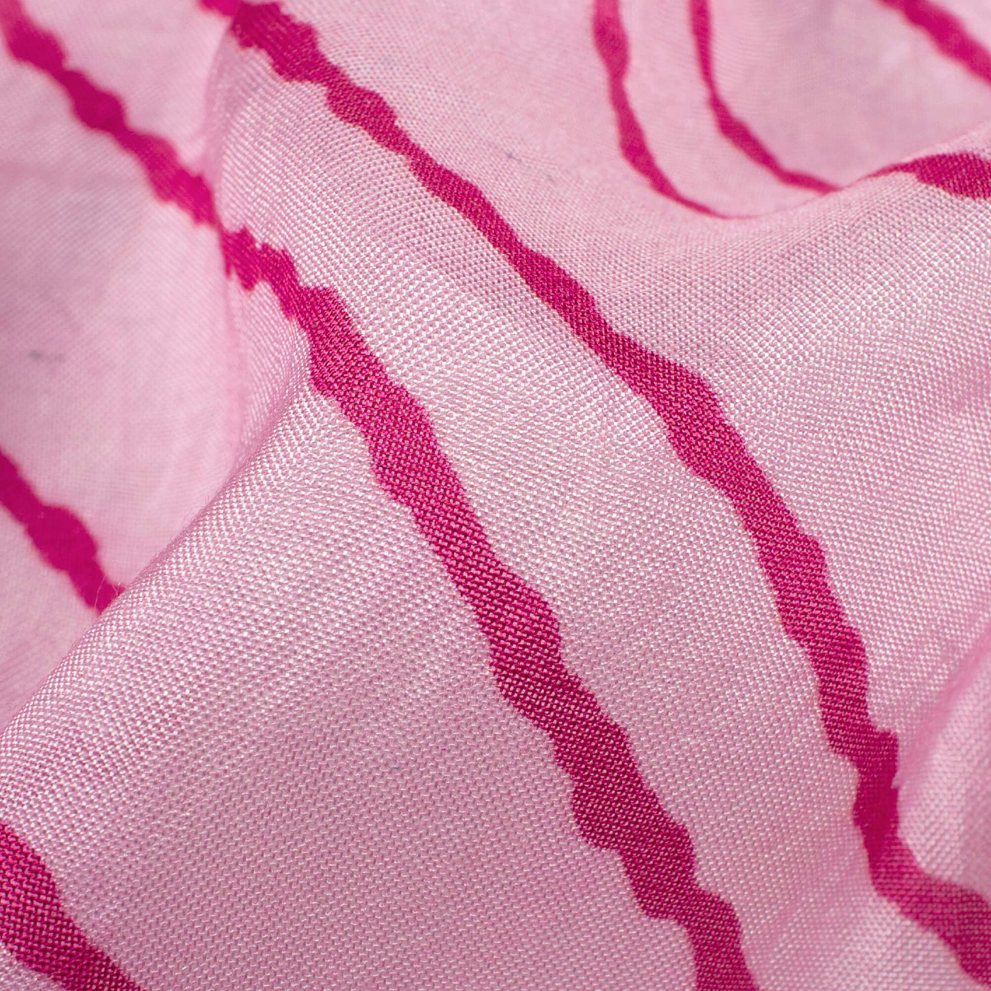 Pastel Pink And Magenta Purple Leheriya Pattern Digital Print Viscose Muslin Fabric