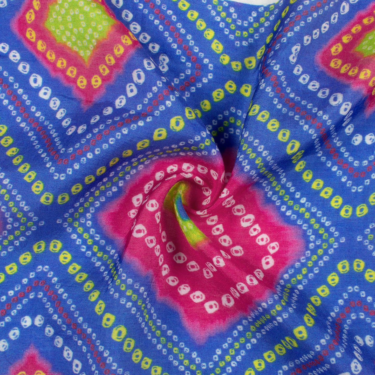 Space Blue And Magenta Pink Bandhanii Pattern Digital Print Viscose Muslin Fabric