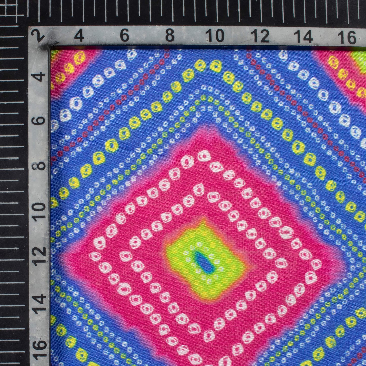 Space Blue And Magenta Pink Bandhanii Pattern Digital Print Viscose Muslin Fabric