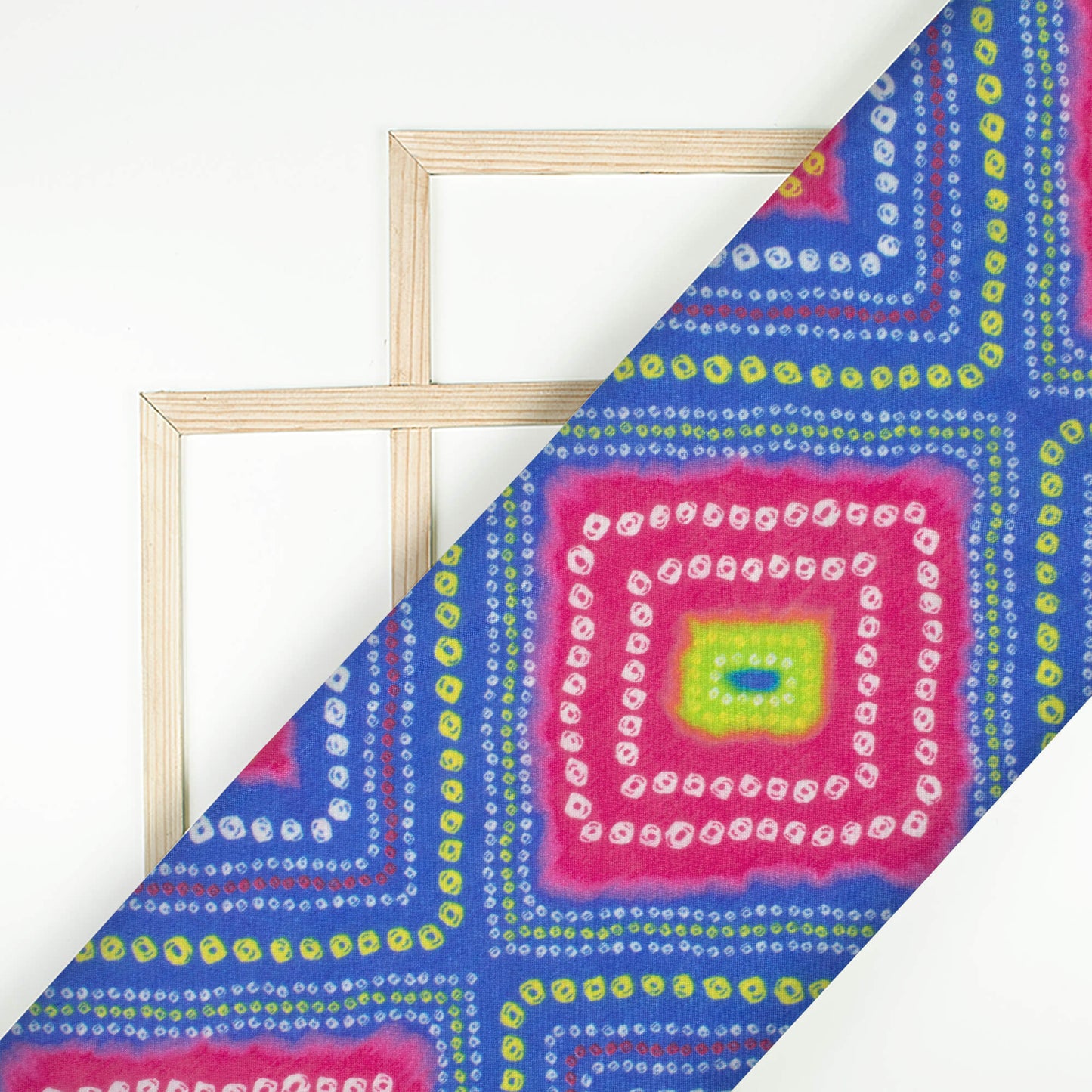 Space Blue And Magenta Pink Bandhanii Pattern Digital Print Viscose Muslin Fabric
