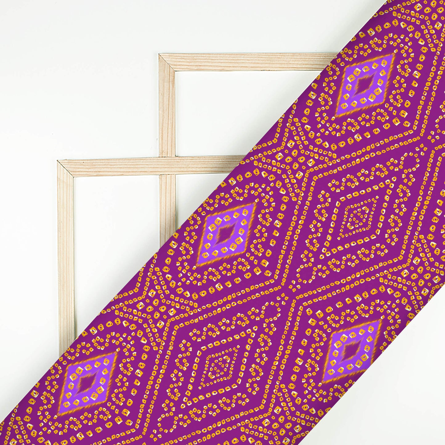 Royal Purple And Pastel Orange Bandhanii Pattern Digital Print Viscose Muslin Fabric