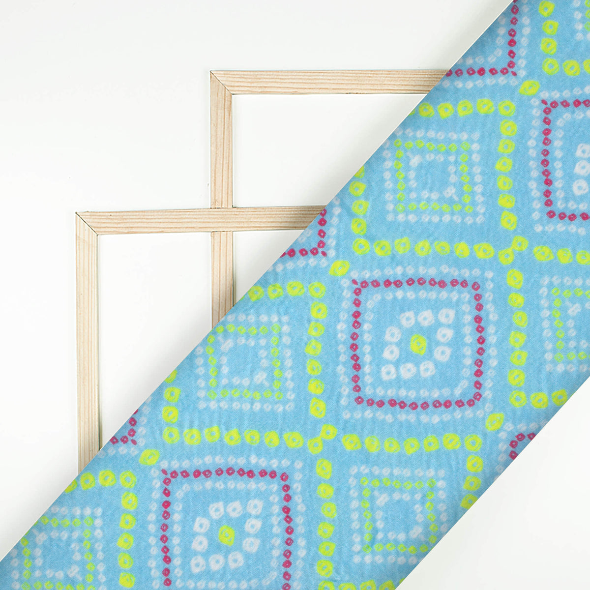 Arctic Blue And Lemon Yellow Bandhanii Pattern Digital Print Viscose Muslin Fabric