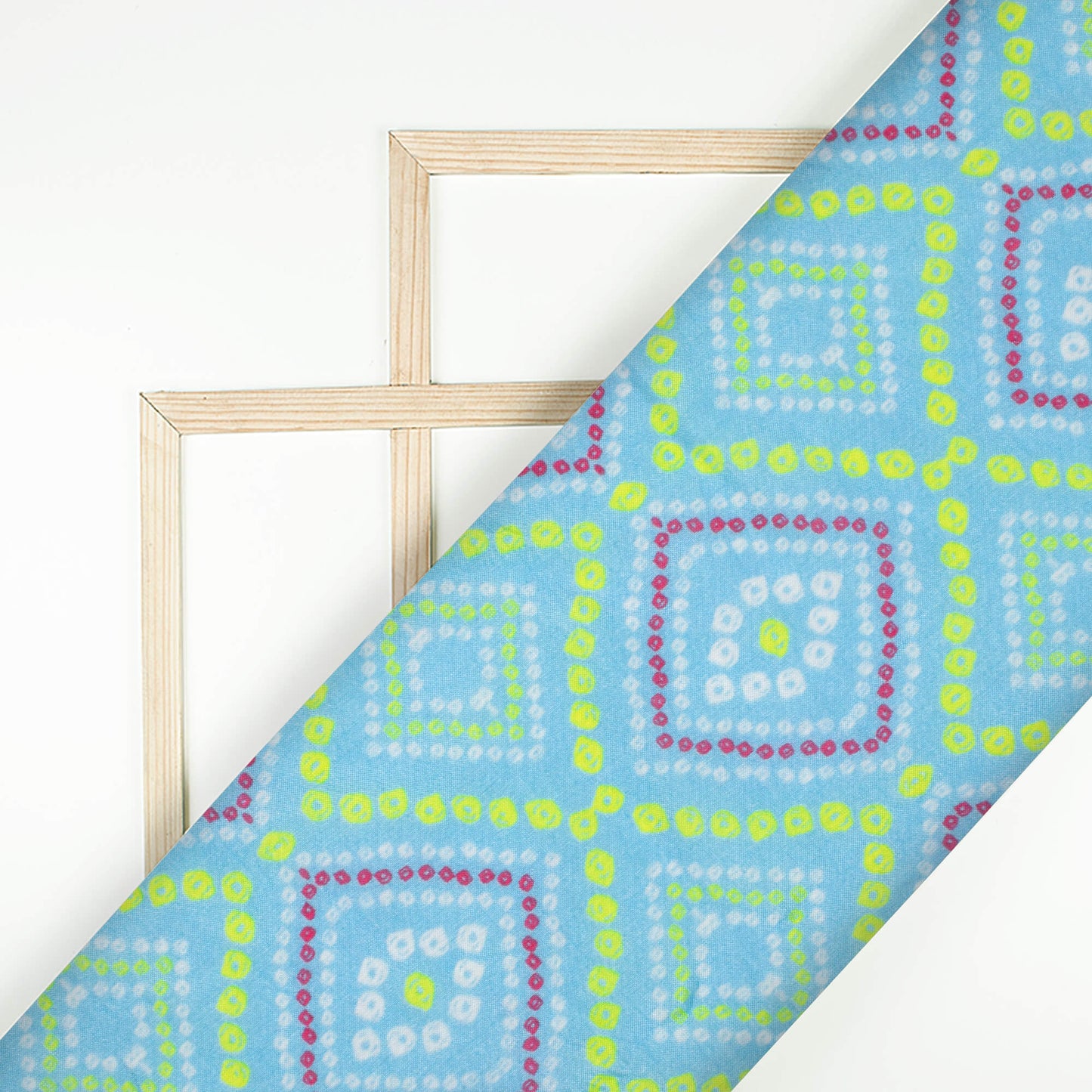 Arctic Blue And Lemon Yellow Bandhanii Pattern Digital Print Viscose Muslin Fabric