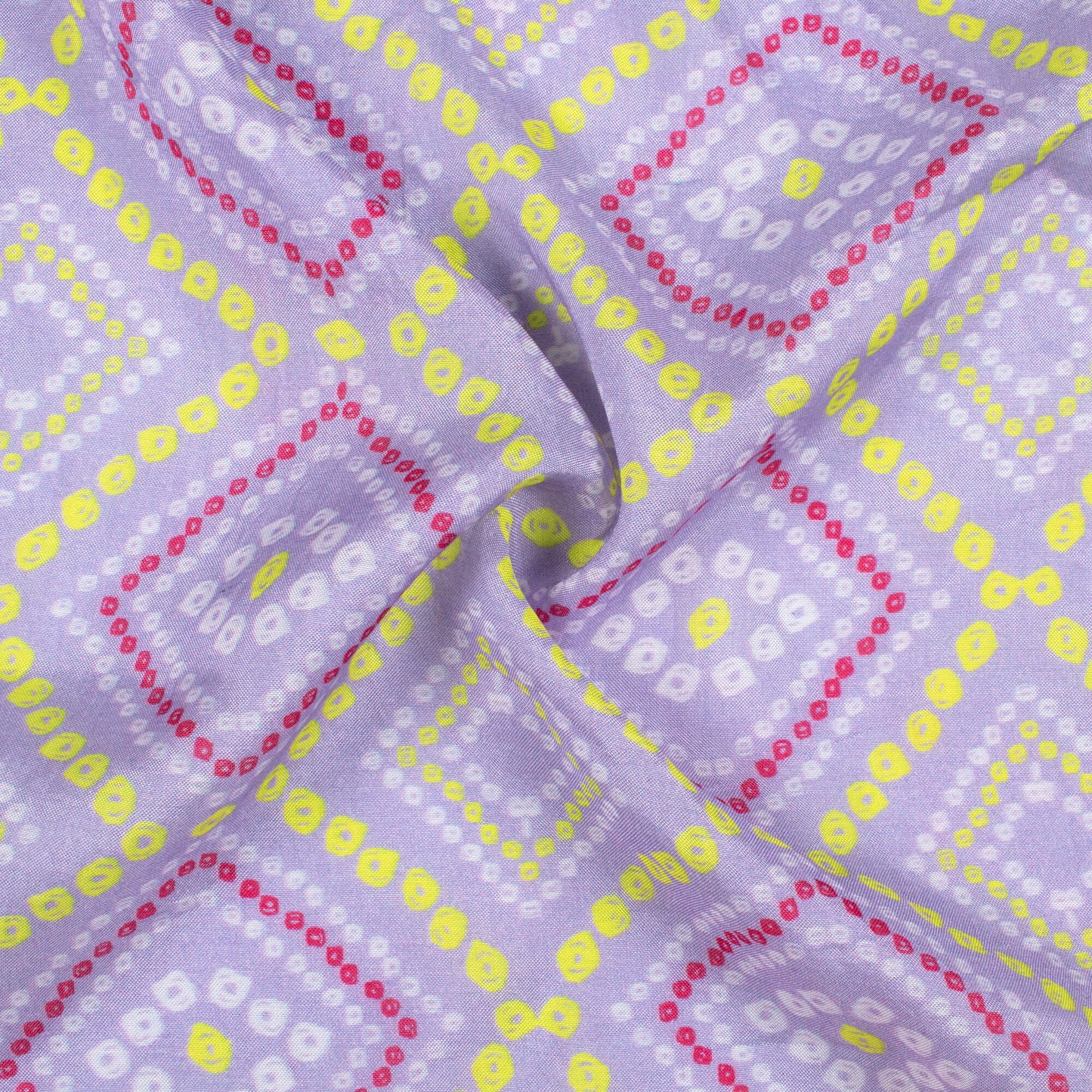 Heather Purple And Lemon Yellow Bandhanii Pattern Digital Print Viscose Muslin Fabric