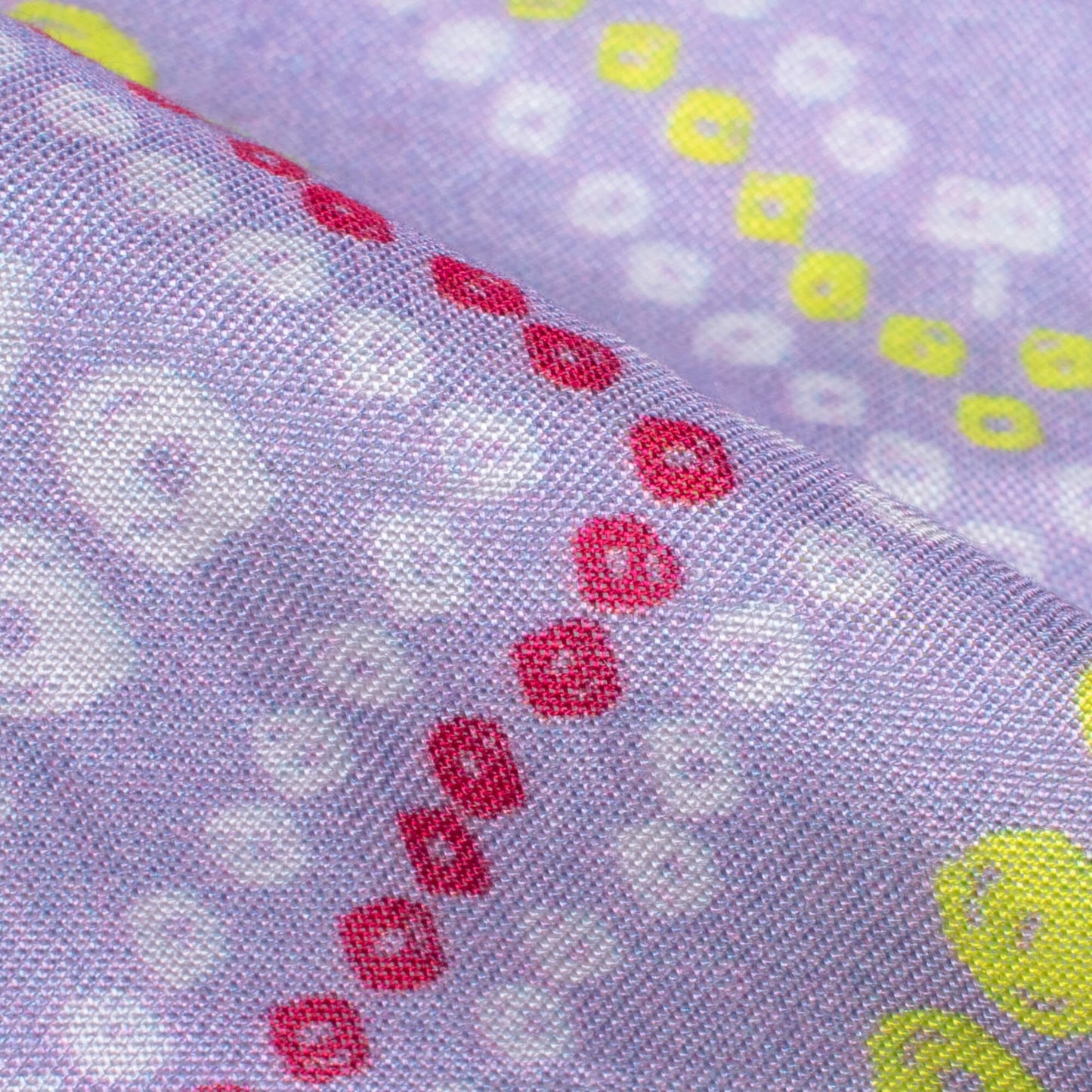 Heather Purple And Lemon Yellow Bandhanii Pattern Digital Print Viscose Muslin Fabric