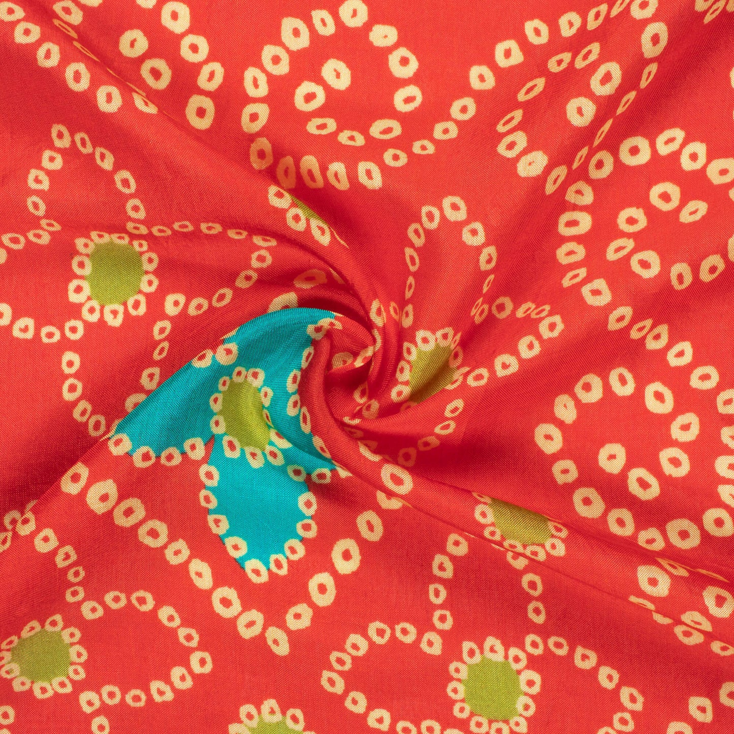 Vermilion Red And Cream Bandhanii Pattern Digital Print Viscose Muslin Fabric