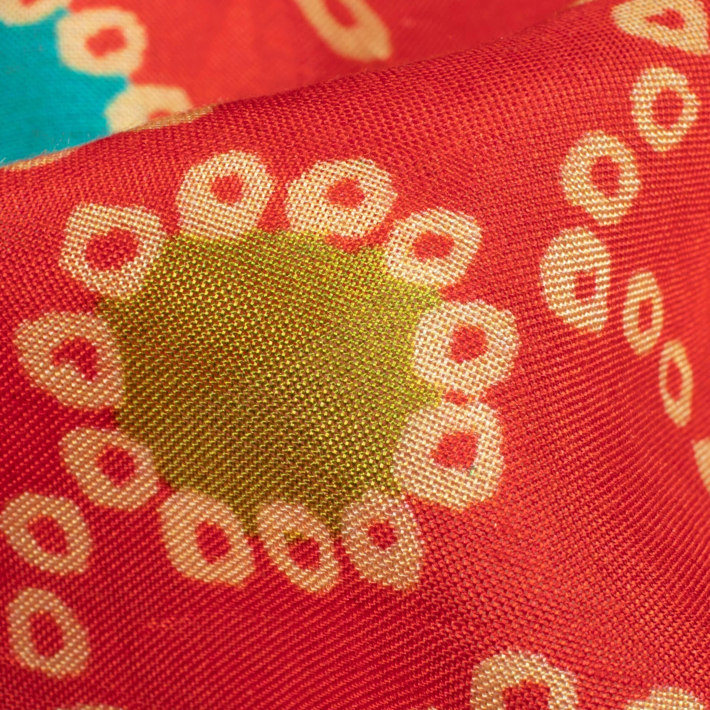 Vermilion Red And Cream Bandhanii Pattern Digital Print Viscose Muslin Fabric