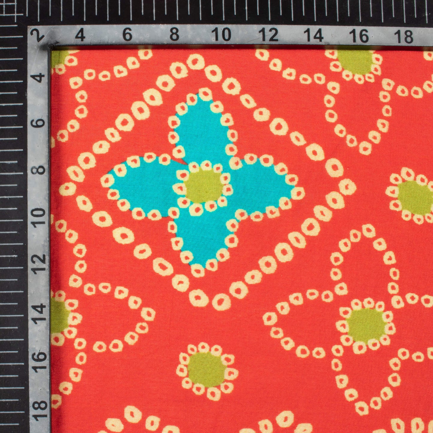 Vermilion Red And Cream Bandhanii Pattern Digital Print Viscose Muslin Fabric