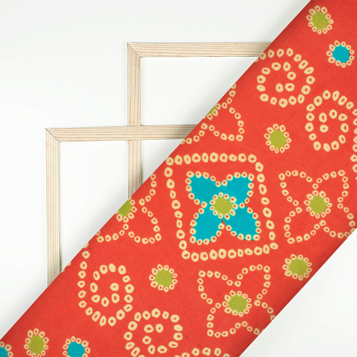 Vermilion Red And Cream Bandhani Pattern Digital Print Viscose Muslin Fabric