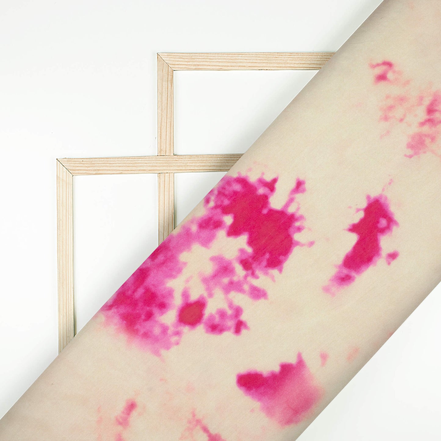 Cream And Dark Pink Tye And Dye Pattern Digital Print Viscose Muslin Fabric