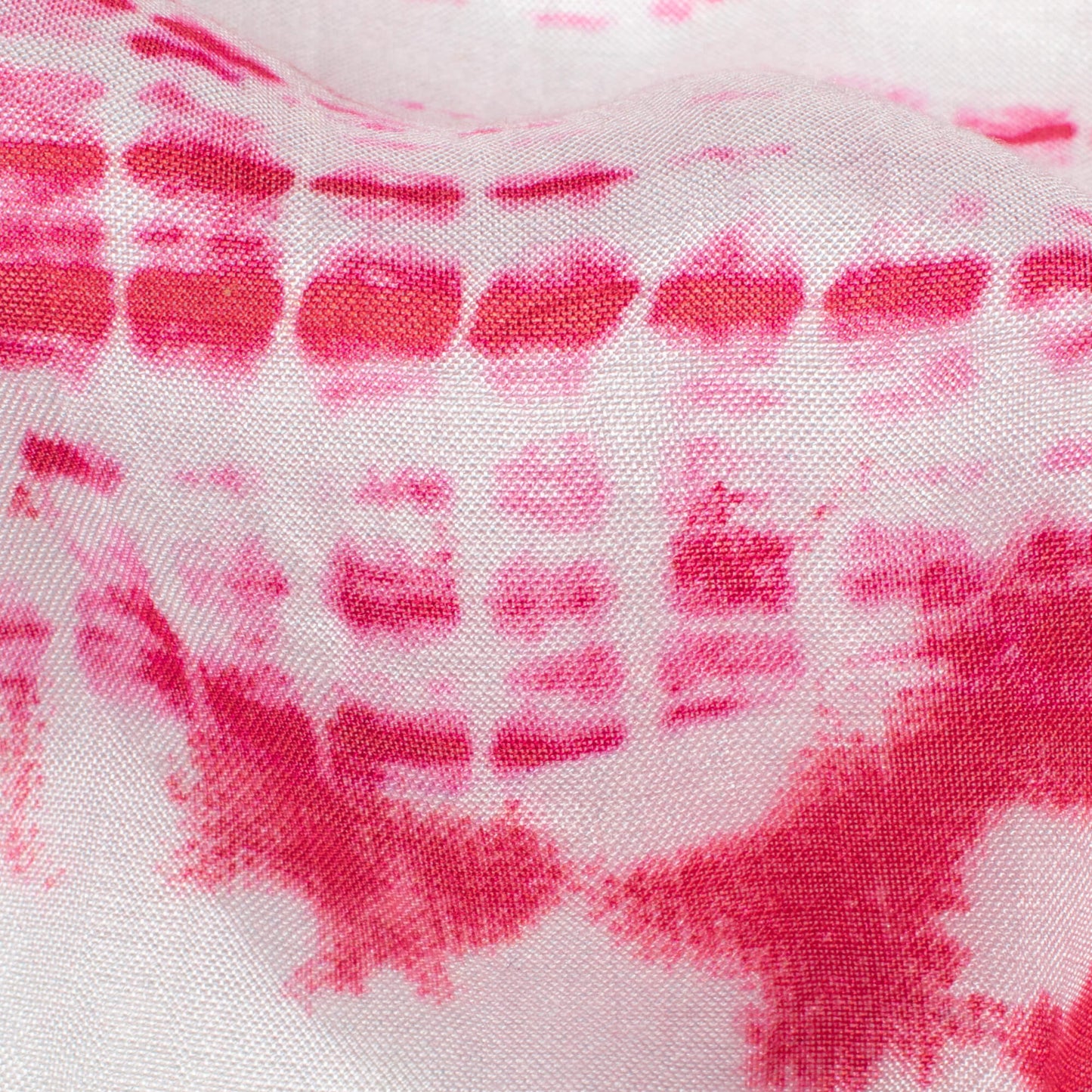 White And Dark Red Shiiborii Pattern Digital Print Viscose Muslin Fabric